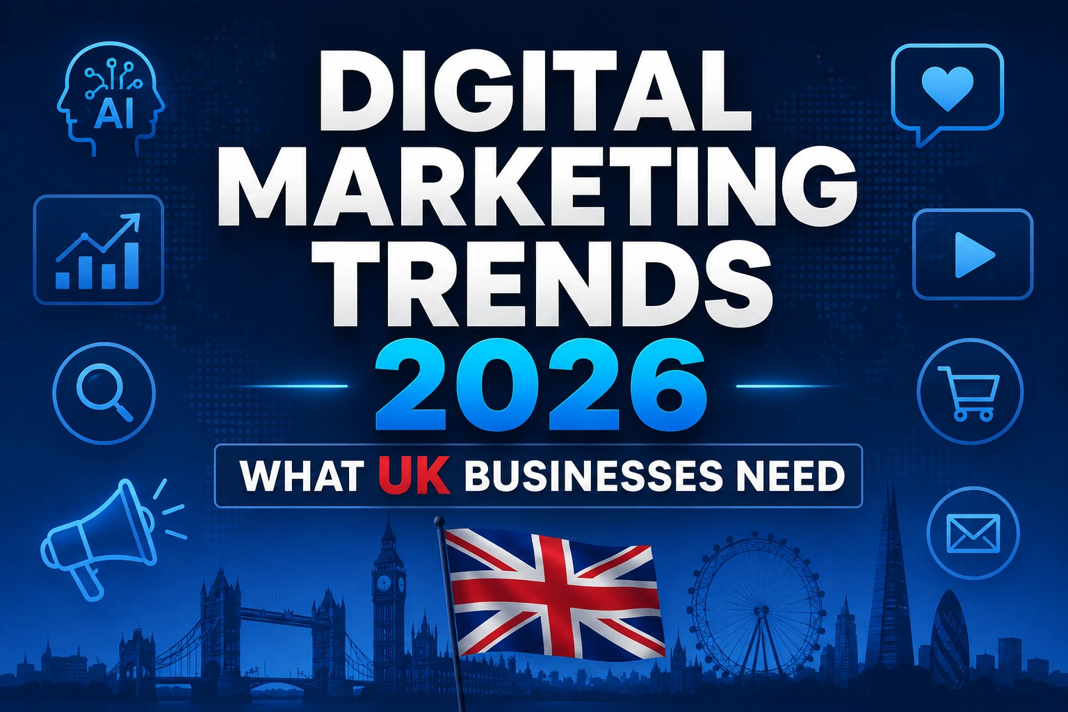 Digital marketing trends 2026 for UK businesses covering AI search authentic content and growth strategy